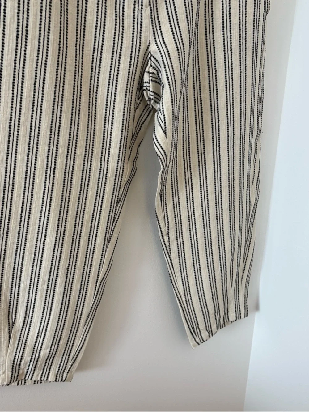Zara Embroidered Striped Rustic Cotton & Linen Tapered Cropped Pants Size L NWT